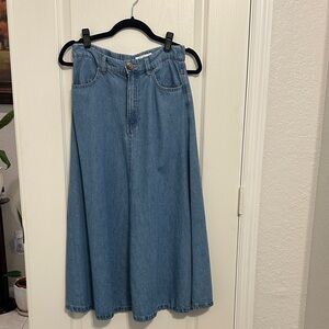 Light Blue Denim A-Line Maxi Skirt